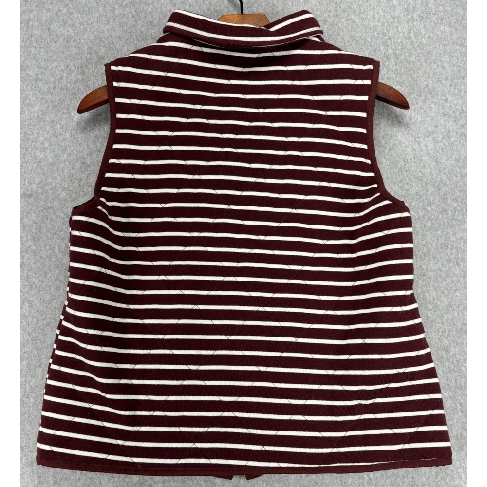 Honey Punch Quilted Stripe Vest Womens M Burgundy Cream Zip Up Puffer Lined - Picture 6 of 8